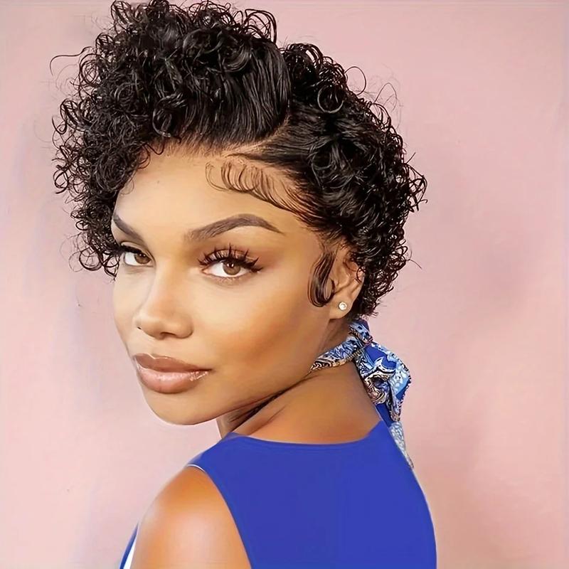 Cikana Hair Pixie Cut Deep Curly Human Hair Wigs Short Bob Wigs Wave Transparent 13x4x1 T part lace closure Wigs For Woman Brazilian 150%