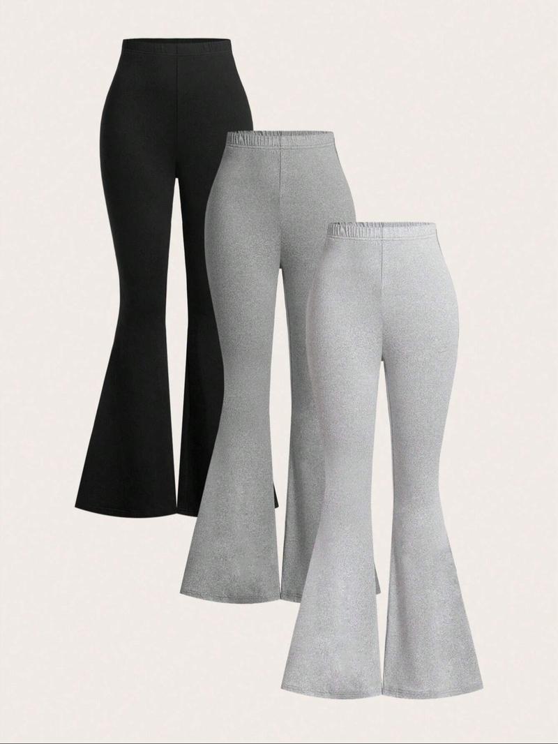 Women's Solid Color Flare Leg Pants, Casual Comfy Elastic Waist Bell Bottom Trousers for Daily Wear, Ladies Bottoms for Spring & Fall, Minimalist, Casual Fashion Trousers