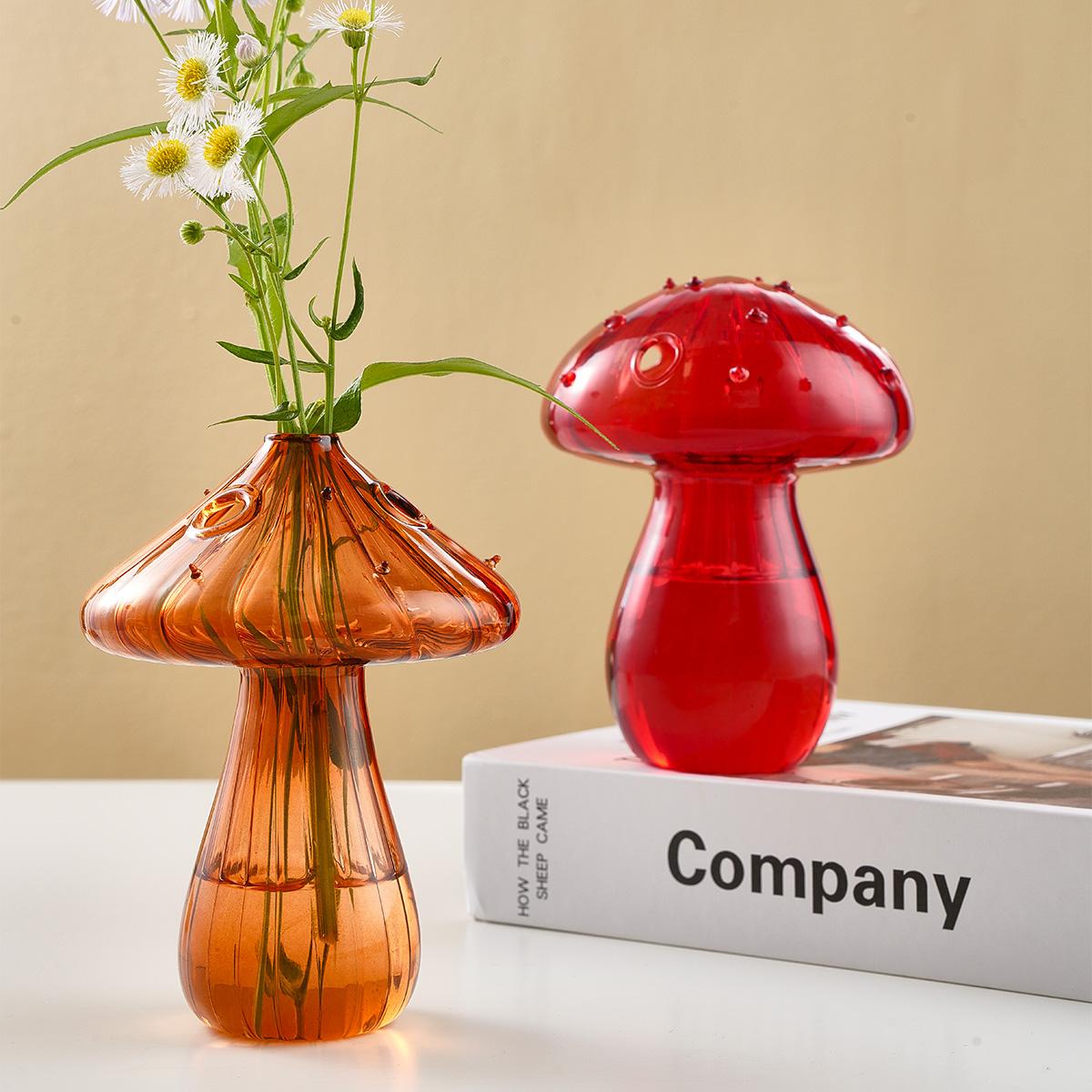 Glass Mushroom Design Vase, Creative DIY Decorative Glass Flower Pot, Sweet Furniture, Creative Desktop Ornaments for Indoor Home Office, Home Decorations, Gift for Friend Family, Murano Glass Vase, Vintage Vases