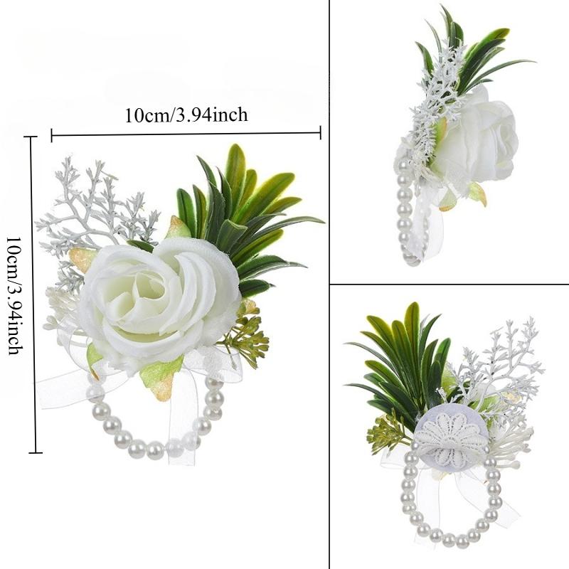 European-style groom and best man boutonnieres for wedding, white rose artificial flower brooch, Floral Brooch for bride, high-end wrist flowers for wedding, party decoration boutonnieres and wrist flowers, Boutonniere pins