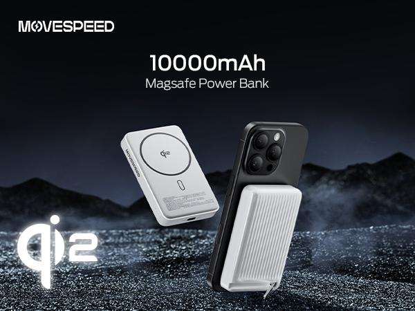 MOVE SPEED Qi2 Certified Magnetic Power Bank Kickstand, 5000mAh(0.3inch)/10000mAh(0.5inch) Ultra Slim MagSafe Portable Charger 15W Ultra-Fast Charging Portable Charger, 30W USB-C MagSlim Charger with Cable for iPhone 17, Travel Essential