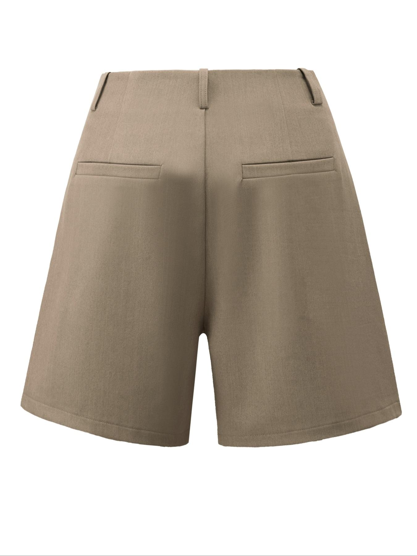 Women's Solid Color Casual High Waist Straight Leg Shorts, Front Button Side Pockets, Fitted Short Pants, Plain Style, Basic