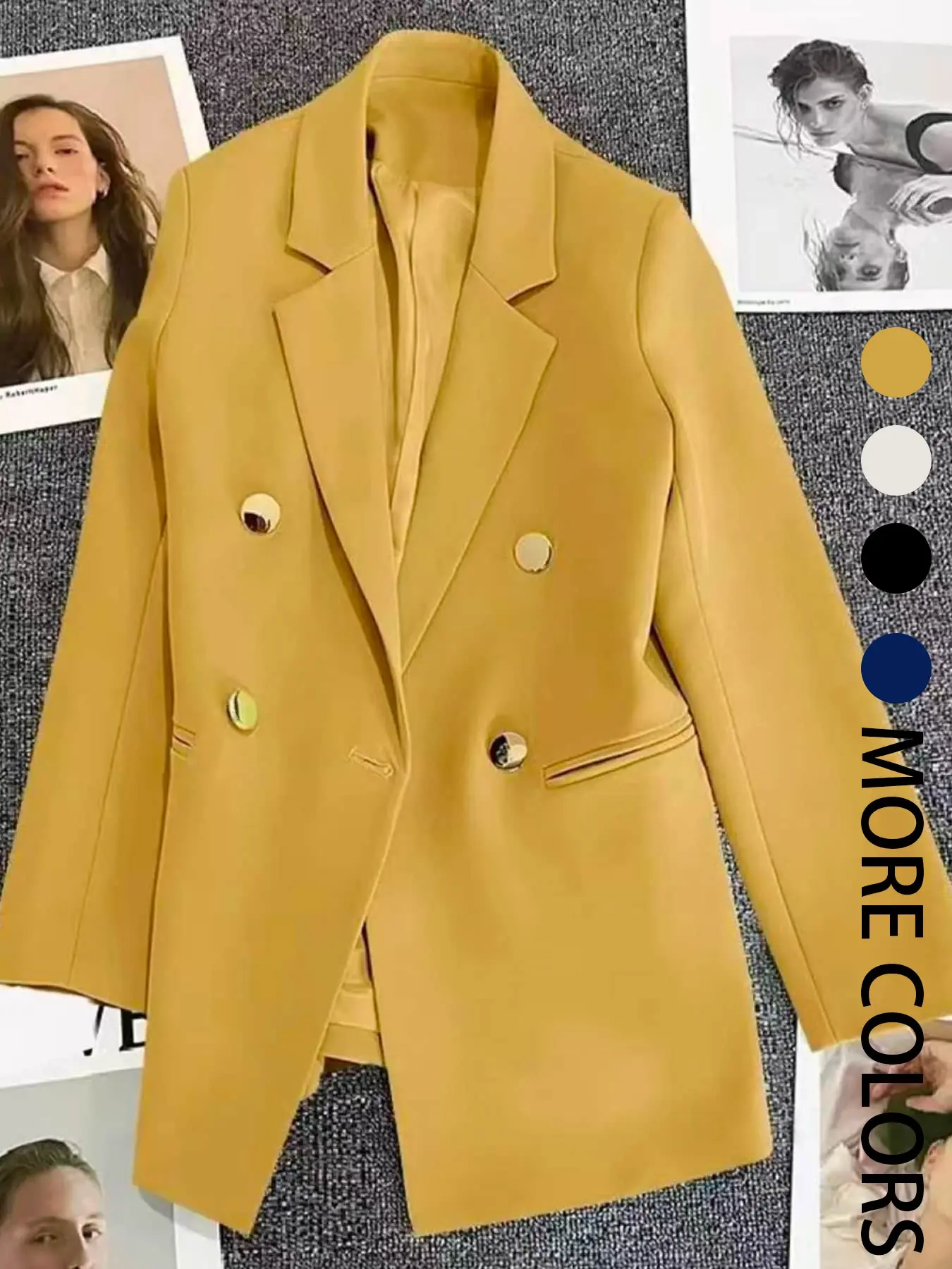 A women's fashionable and minimalist high-end suit jacket, formal blazer coat, the classic double button suit jacket for autumn and winter is suitable for office and casual wear, suitable for both formal and daily business banquets and gatherings