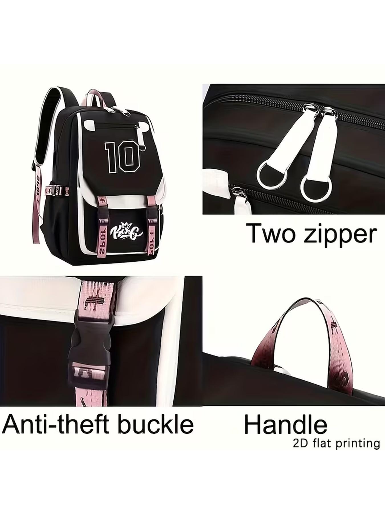Faith Hope Love Heartbeat Print Girls Backpack Pink Black Large Capacity School Bookbag With USB Charging & Headphone Port Pom pom Pendant Aesthetic Student Backpack For Teen Girls Back To School Travel Gift