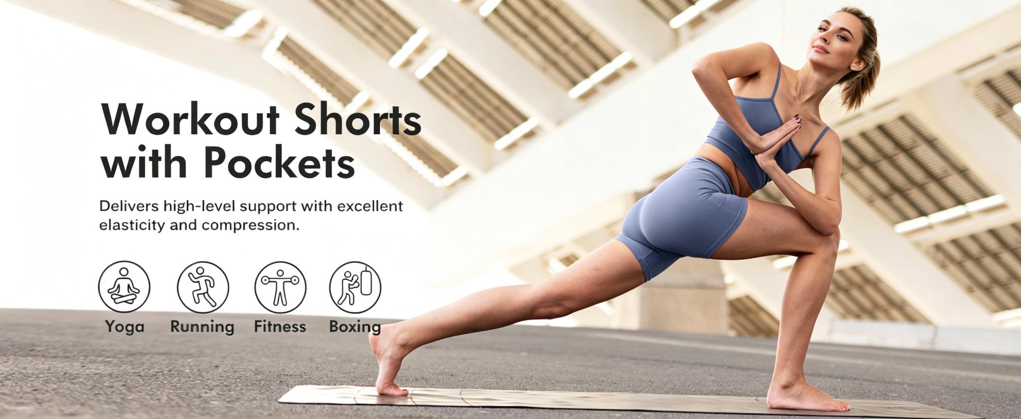 6 Packs Womens Biker Shorts with Pocket, 5 Inch High Waisted Tummy Control Spandex Yoga Workout Shorts