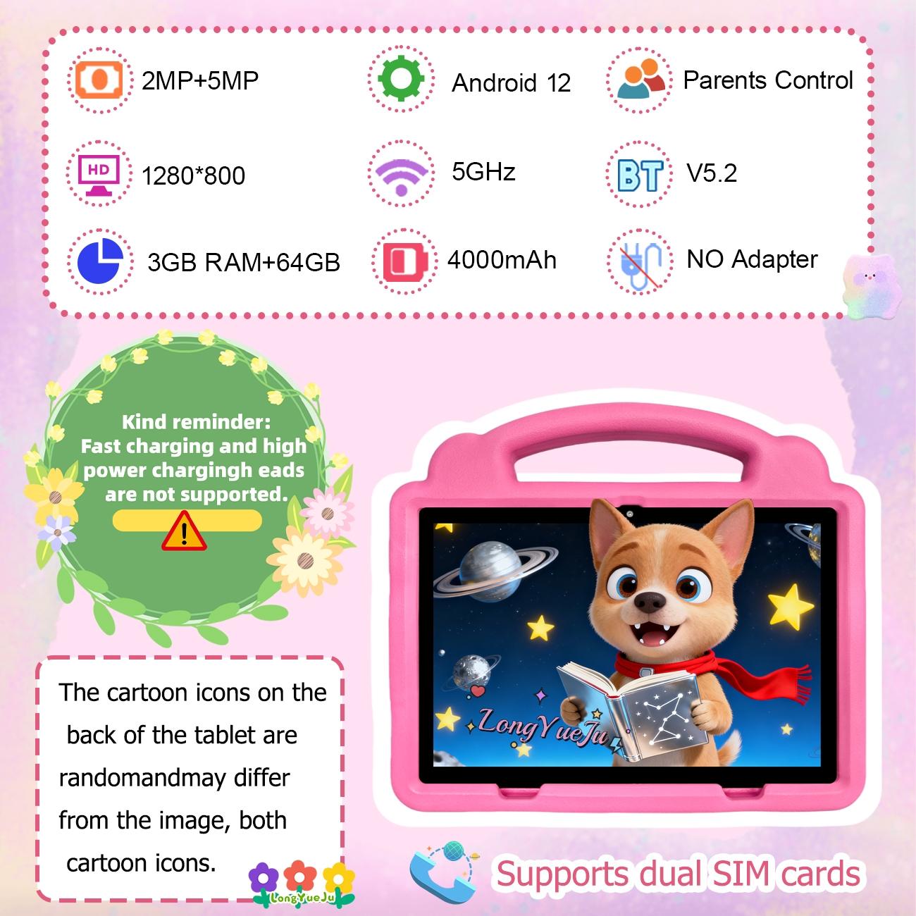 【TikTok Shop Spring New Arrivals】10.1 Inch Android Tablet with Dual Cameras,Shockproof & Dustproof Case, IWAWA Parental Control Learning App,Lightweight Stylish Design, Internet Ready for Daily Family Use, Best Holiday Gift (Adapter Not Included)