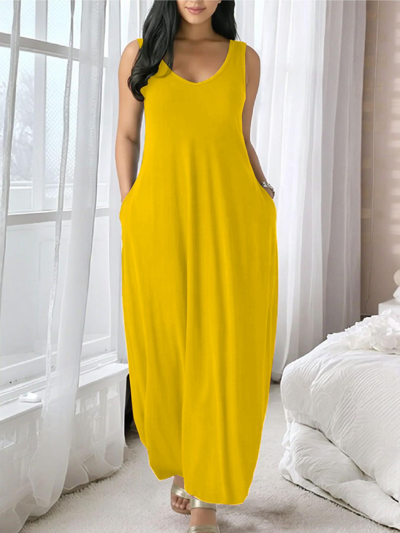 Summer Casual Sleeveless Backless Long Dress with Pockets, Loose Fit Comfortable Slimming Home Wear, Versatile Everyday