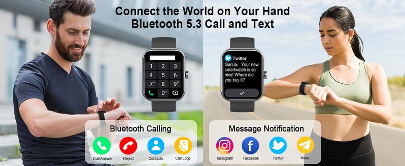 Smart Watch, 1.83" HD Smartwatch for Men Women with 120 Sports Modes, Bluetooth Call & Make Call, Health, Fitness & Sleep Tracker, 5 ATM Water-Resistance, Fitness Watch for Android/iOS, Black,Pedometer Watch No APP/Phone Required Smartphone Wearable