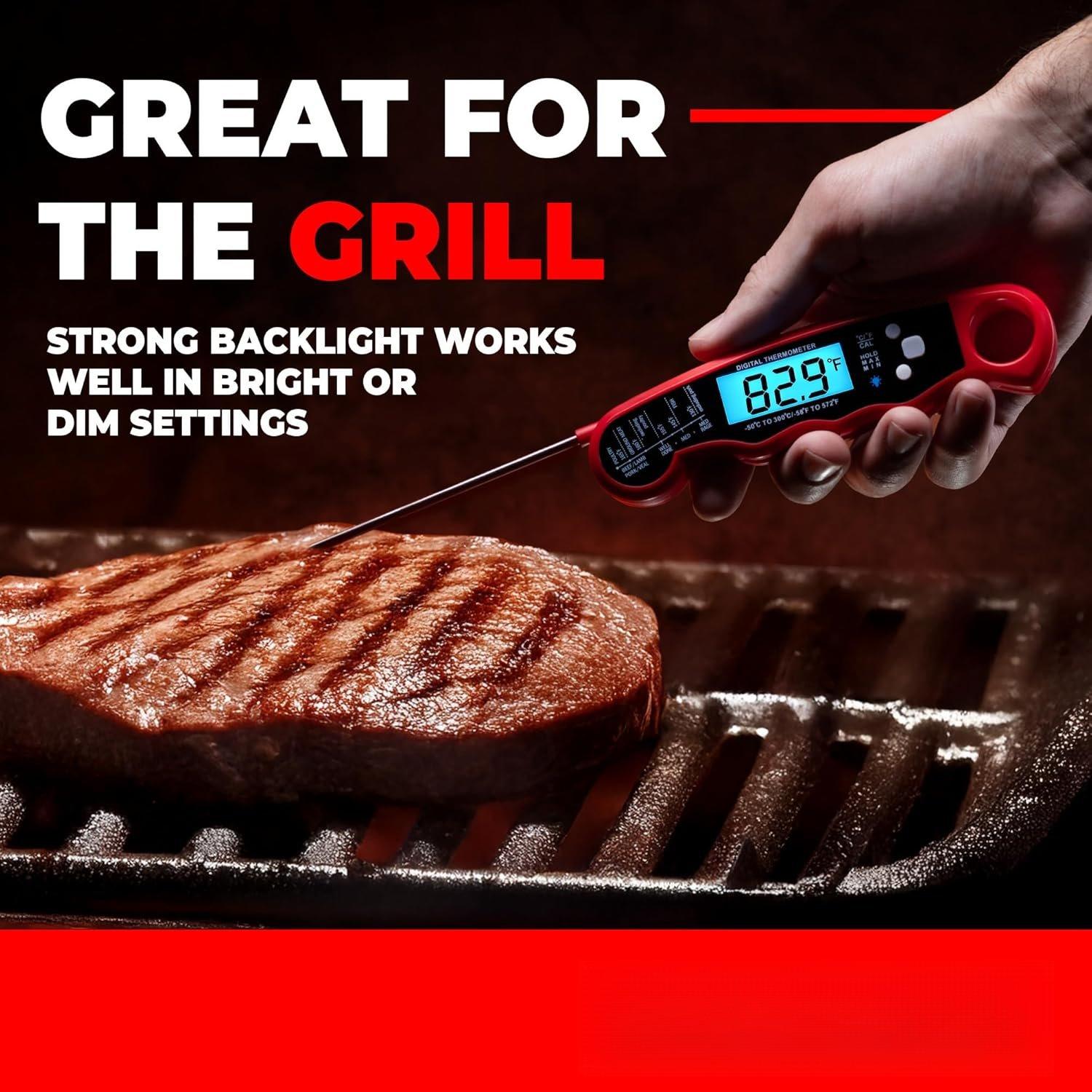 Read Meat Thermometer Digital -  Thermometer for Cooking, Grill, Oven, BBQ - IP67 Rated  - Large Backlit Display and