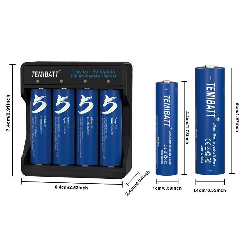 4 Pack Aa + 4 Pack Aaa Rechargeable Lithium Batteries with Battery Charger Kit, Eco-Friendly Power Solution for Household Devices, Long-Lasting and Reliable Performance