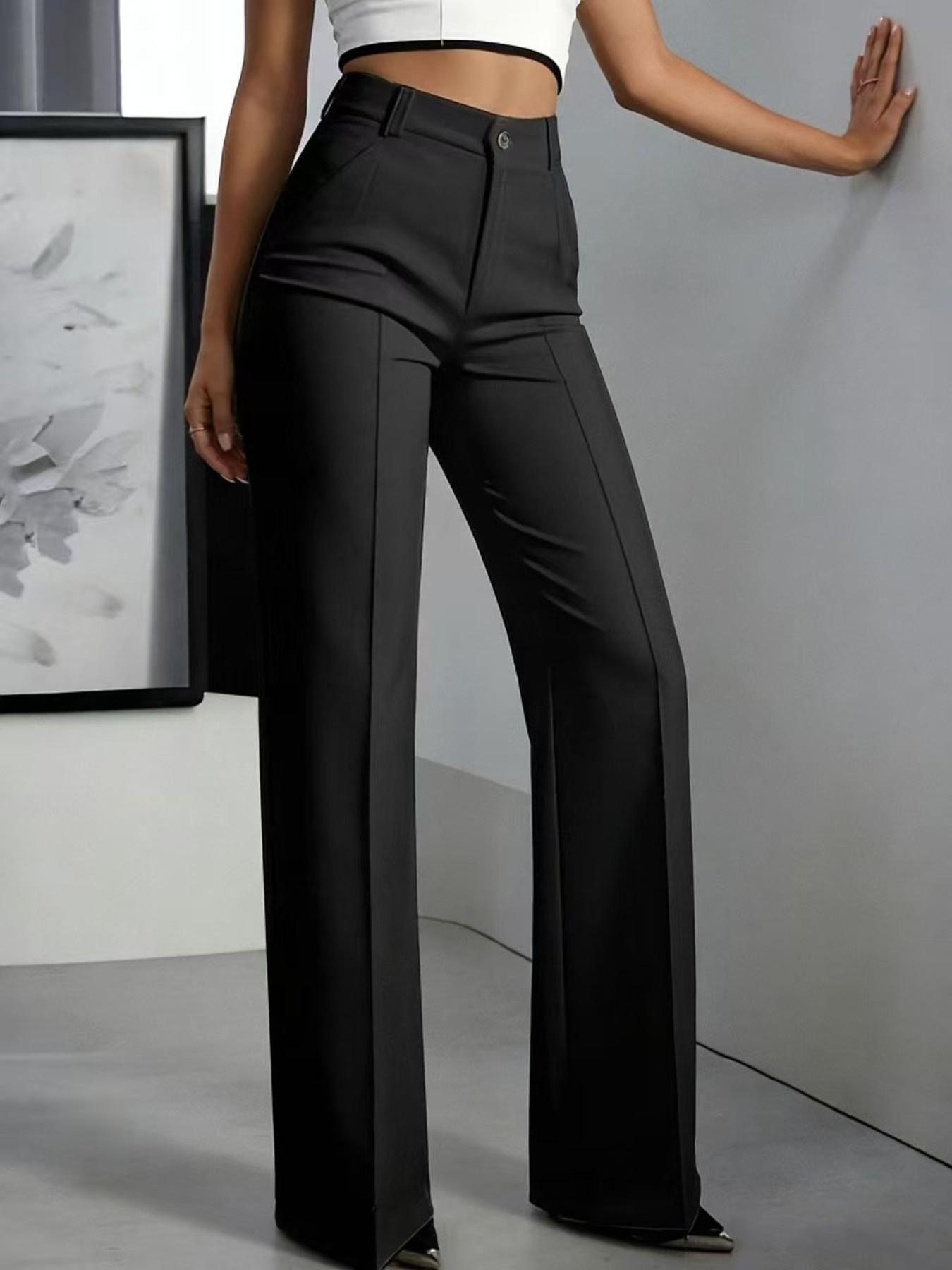 2pcs Women's High Waist Straight Leg Suit Pants, New Arrival, Simple Design, Flowy Fabric, Elegant Office Wear, Comfortable Daily Style