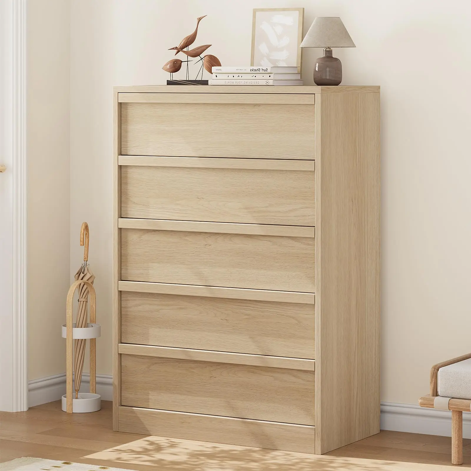 46 Inch Tall Modern 7-Drawer Dresser, Antique White Wooden Chest of Drawers, Large Capacity Storage Dresser Organizer, Freestanding Cabinet for Bedroom, Living Room, Nursery & Entryway