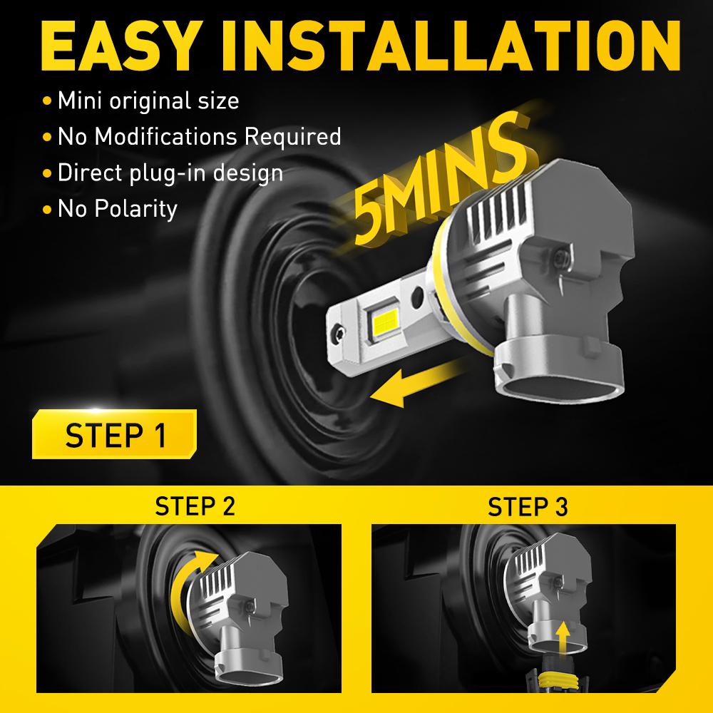 AUXITO H11 H8 H16 LED Fog Light Bulbs, 600% Brightness 6500K Cool White Driving Fog lights, 1:1 Mini Size Front headlight Lamps, Non-polarity, Play and Plug (Pack of 2)