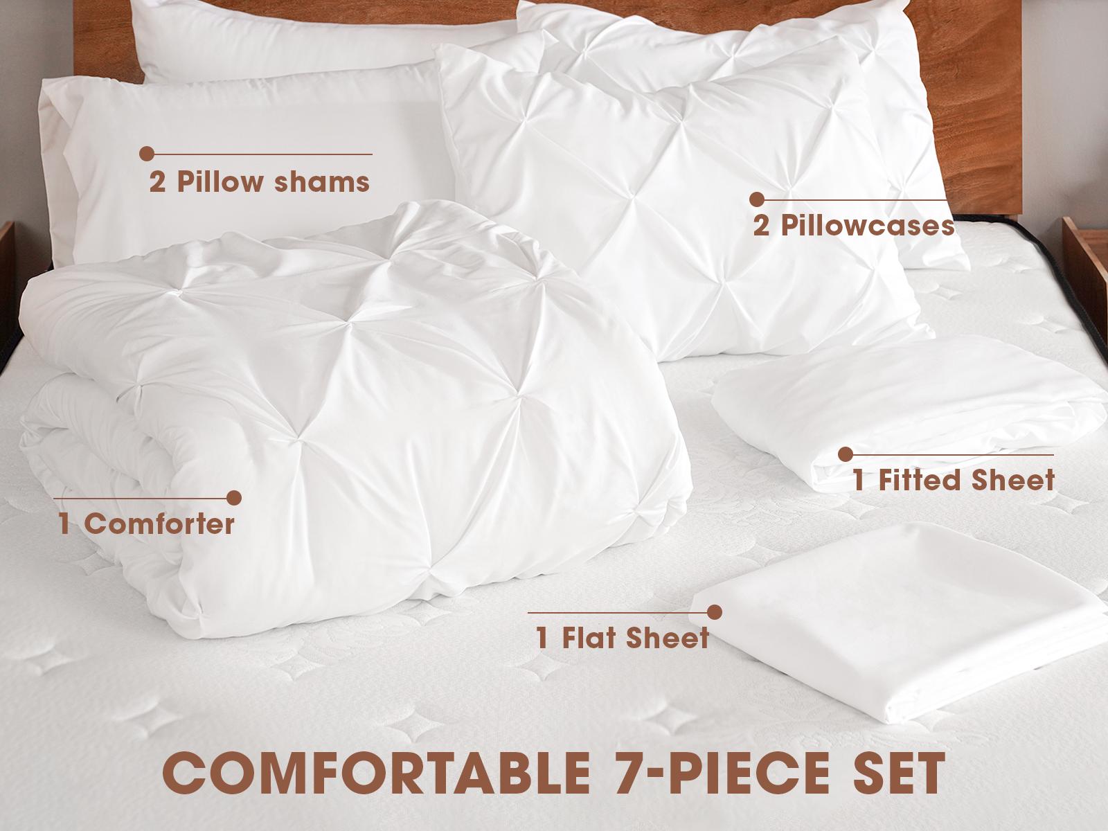 【VALUXE】 Soft Washable Pintuck Comforter Set – 7-Piece Down Alternative Bedding Set with Pillowcases, Fluffy All-Season Bed Set