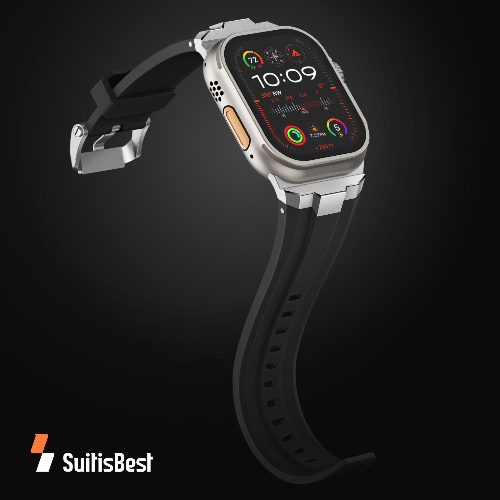 All-Black Rugged Rubber Band for Apple Watch Ultra 2 Band 49mm 46mm 45mm 44mm 42mm, Rugged Silicone Strap for iWatch Ultra Series 11 10 9 8 7 6 5 4 SE