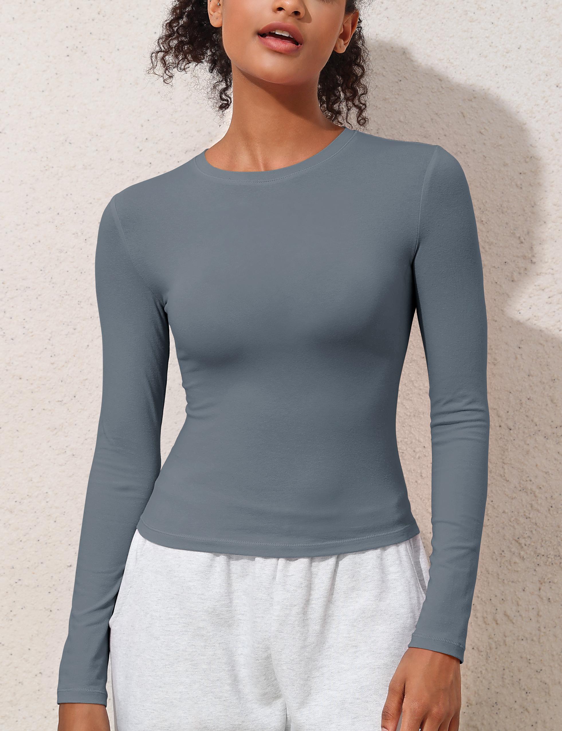 Hilor Women's Long Sleeve T Shirts Crew Neck Tight Fitted Tee Tops Basic Going Out Tops Crop Y2K Clothes