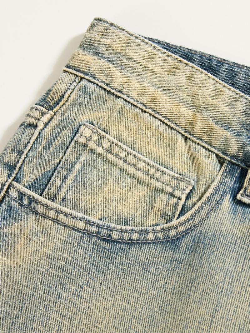 Men's Vintage Washed Straight Leg Denim Jeans, Casual Street Style Jeans, Perfect Gift for Husband or Boyfriend