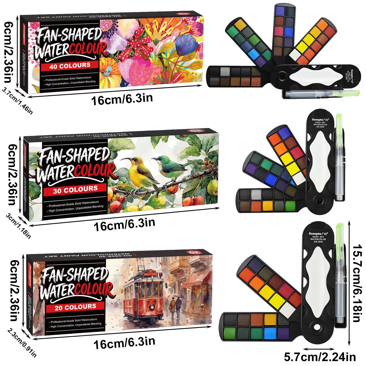 Guangna Watercolor Paint Set, Portable Foldable, Includes Brush & Palette, Ideal for Artists, Outdoor Sketching, 20/30/40 Colors
