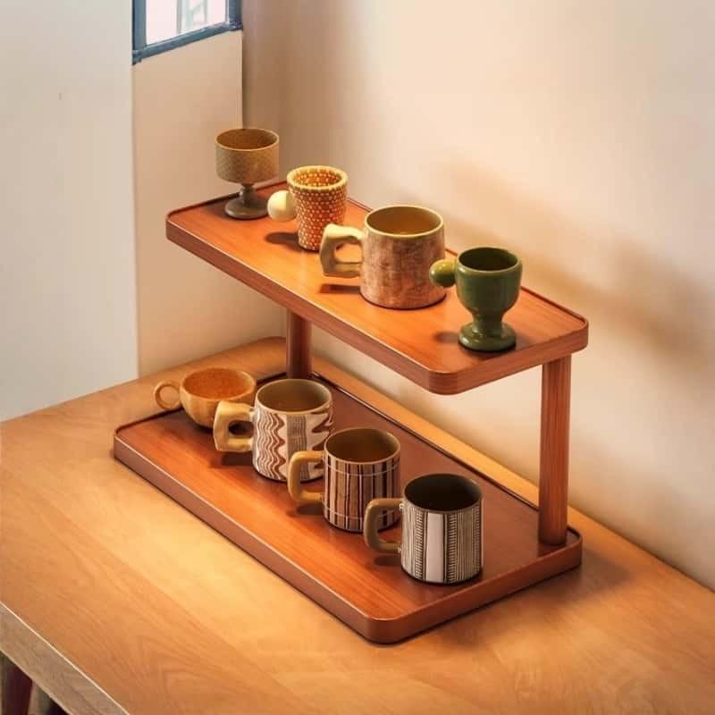 Desktop Tea Cup Storage Rack, Small Antique Display Shelf, Oriental Yixing Teapot Stand, Tea Set Placement Holder