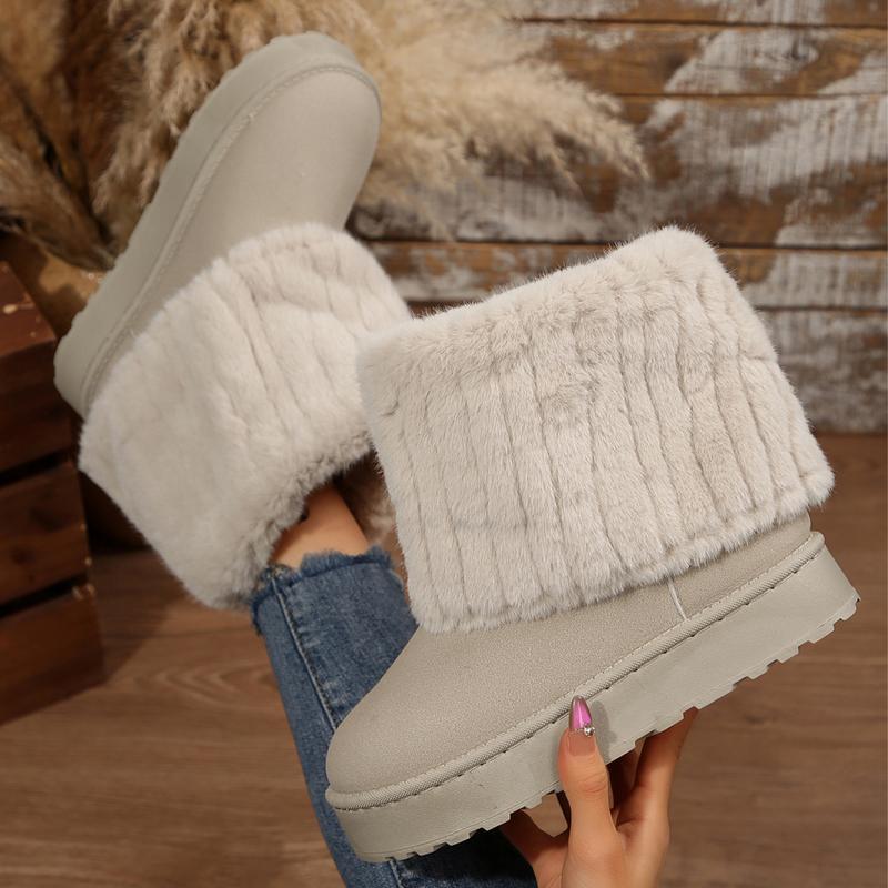 Womens Snow Boots Warm Fluffy Faux Lined Short Booties for Winter with Casual Platform Shoes Design