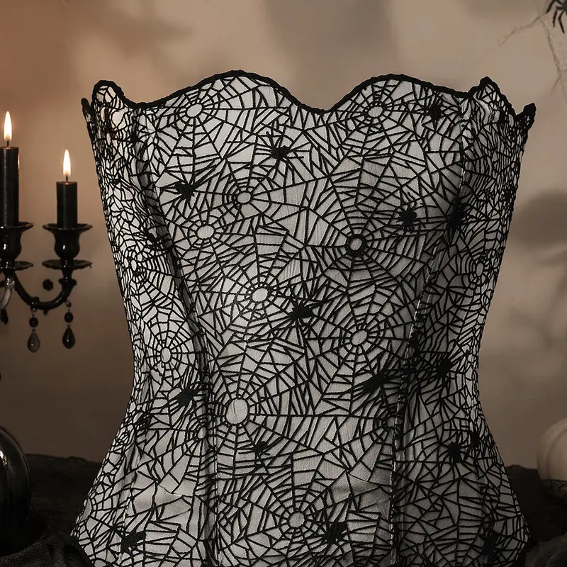 Women's Random Pattern Lace Up Shapewear Tube Top, Elegant Contrast Lace Corset Top, Tummy Control Shapewear for Women