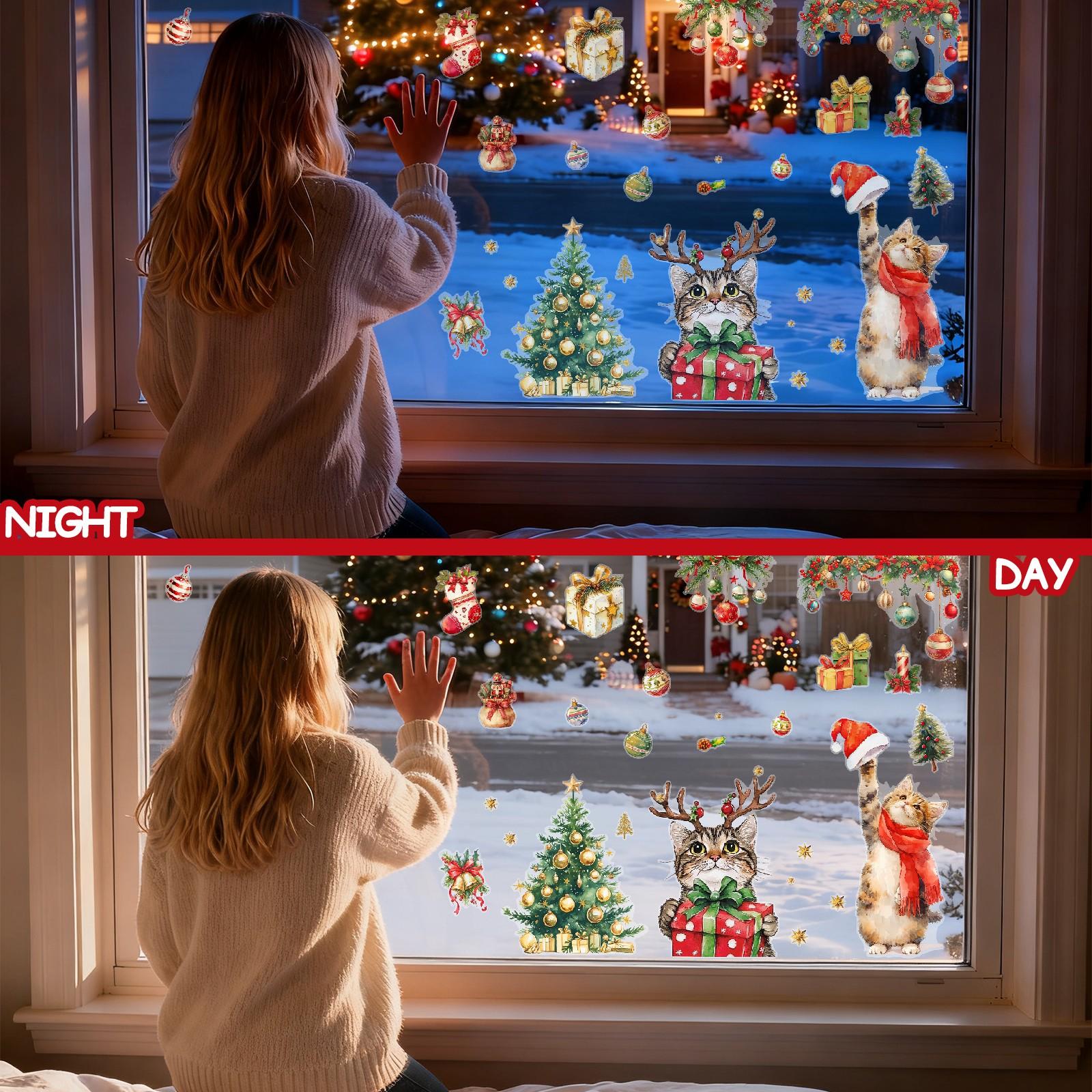 Christmas Static Cling Stickers Set, 9 Sheets 11.81x7.87 Inch, Pre-Cut Removable Holiday Window Decorations, No Residue