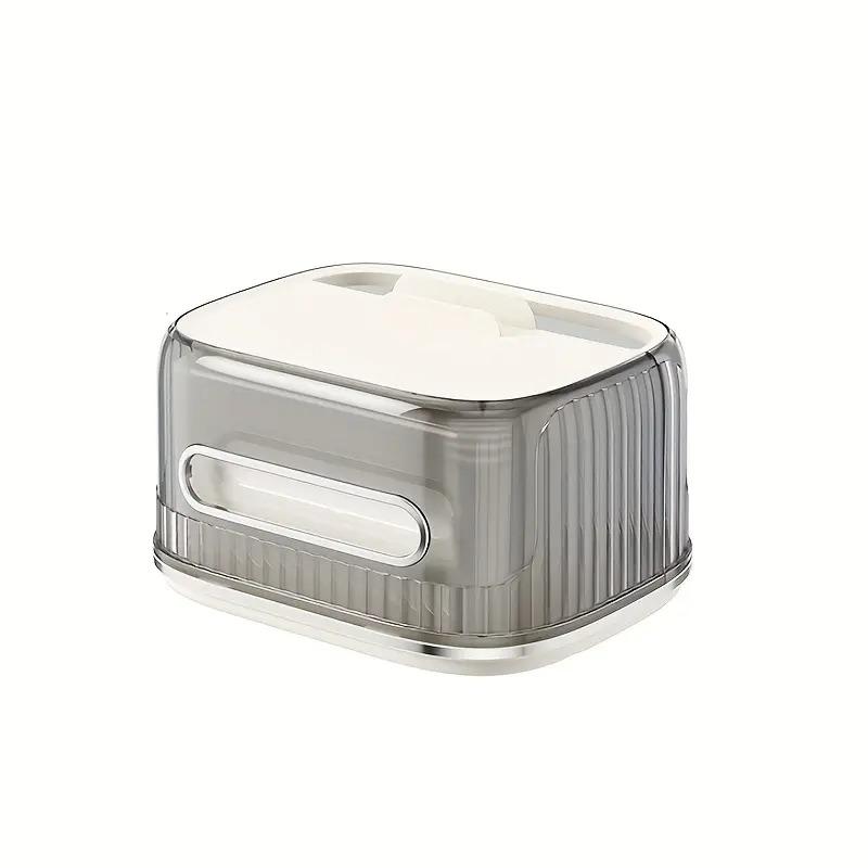 Transparent Desk Tissue Box Dispenser Bin with 4 Storage Functions, Paper Towel Holder, Drawer, Remote Control Storage, Modern Home Office Accessories, Bathroom Organizer