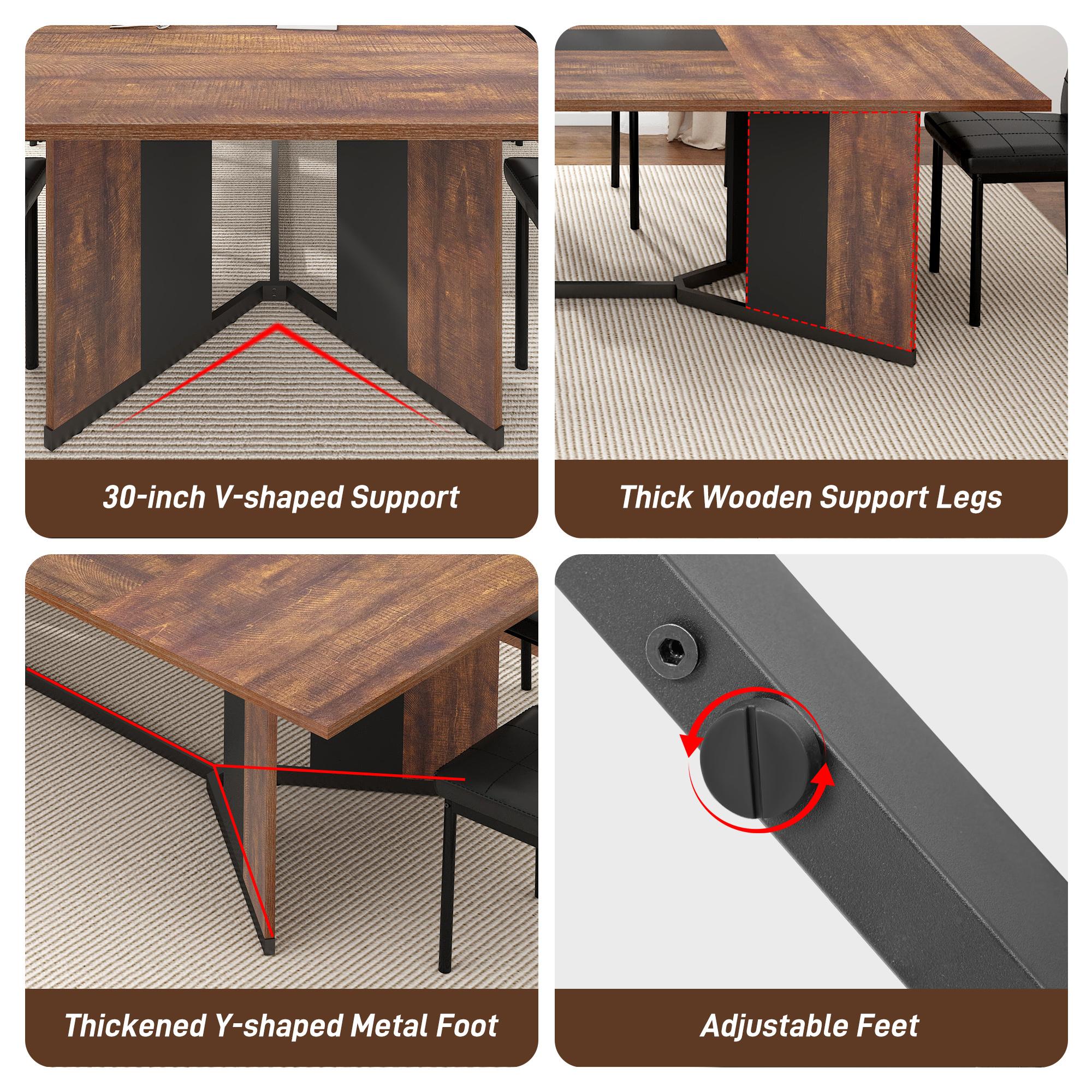 94 Inch Dining Table for 10 People,Modern Large Rectangular Kitchen Table W/Waterproof Wood Tabletop,Long Dining Room Tables W/Adjustable Legs&Metal Frame for Kitchen Living Room,Brown/White