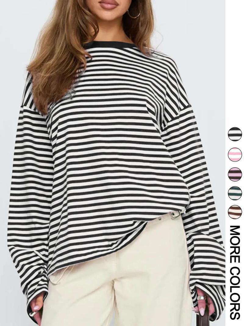 Women's Striped Long Sleeve Top, Casual Versatile Blouse, Stylish Ladies' Fashion Shirt, Perfect for Daily Wear & Layering