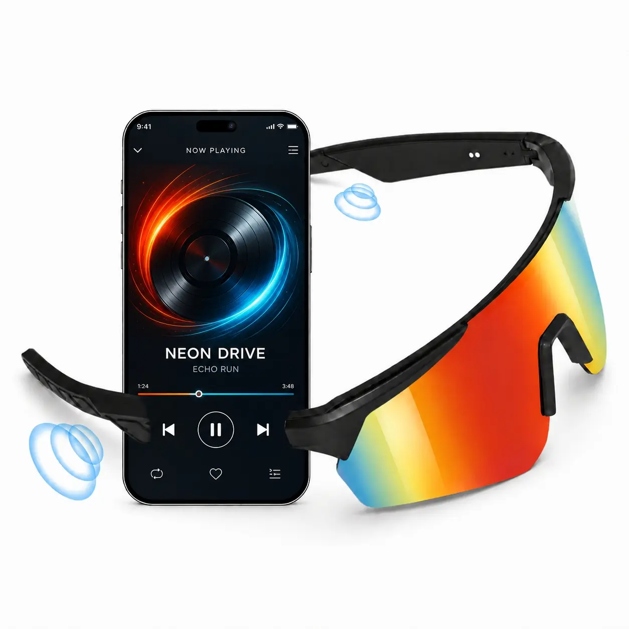 Bluetooth Smart Cycling Glasses, Open-Ear Audio Sports Sunglasses with Voice Assistant, Remote Photo Control, Music and Hands-Free Calls for Men Women