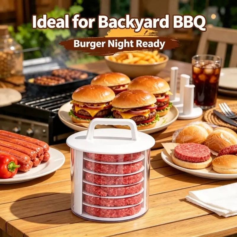 Multifunctional Manual Hamburger Patty Maker, Stackable Non-Stick Burger Press Mold with Layered Storage Design, Freezer Safe Burger Patty Storage Container with 4pcs Gaskets, Home Kitchen BBQ Cooking Tool Multifunctional Manual Hamburger Patty Maker, Stackable Non-Stick Burger Press Mold with Layered Storage Design, Freezer Safe Burger Patty Storage Container with 4pcs Gaskets, Home Kitchen BBQ Cooking Tool