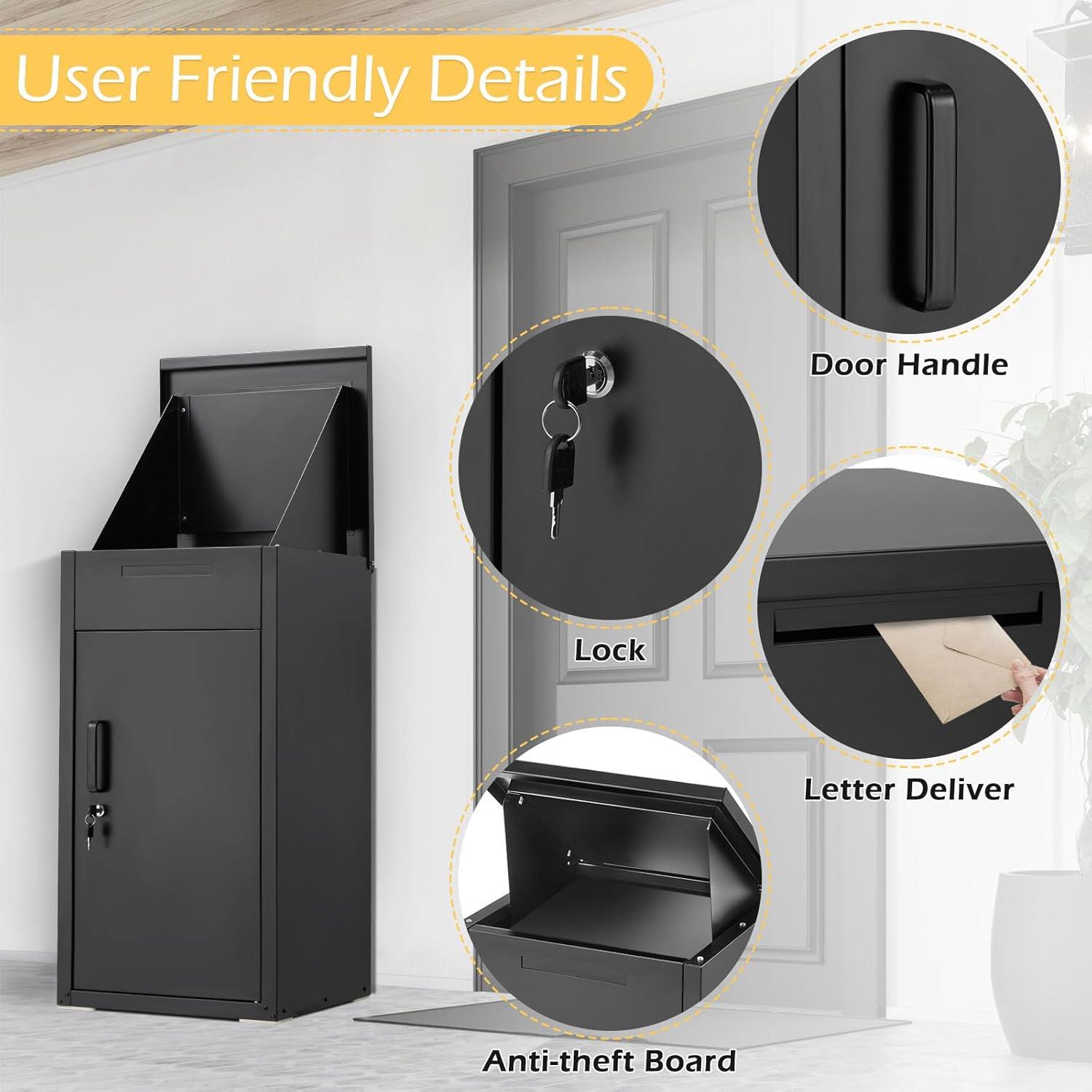 YODOLLA Package Delivery Box, Lockable Anti-theft Parcel Drop Box with Mailbox Waterproof Full Metal Frame for Porch Fence Curbside Large Capacity YODOLLA Package Delivery Box, Lockable Anti-theft Parcel Drop Box with Mailbox Waterproof Full Metal Frame for Porch Fence Curbside Large Capacity