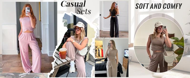 Yeokou Womens Two Pieces Outfits Casual Lounge Sets Cropped Tops Sweatpants Tracksuit with Pockets