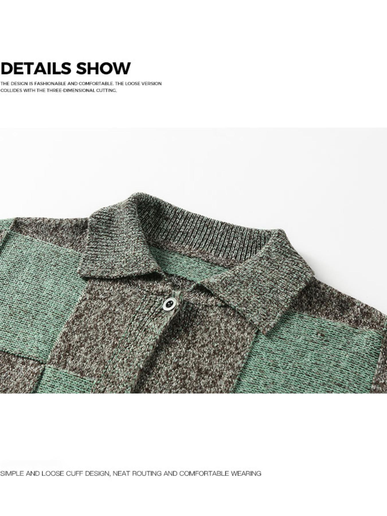 Men's Colorful Plaid Knit Cardigan, Patchwork Check Design, Vintage Stand Collar Soft Button Open Front, Casual Streetwear