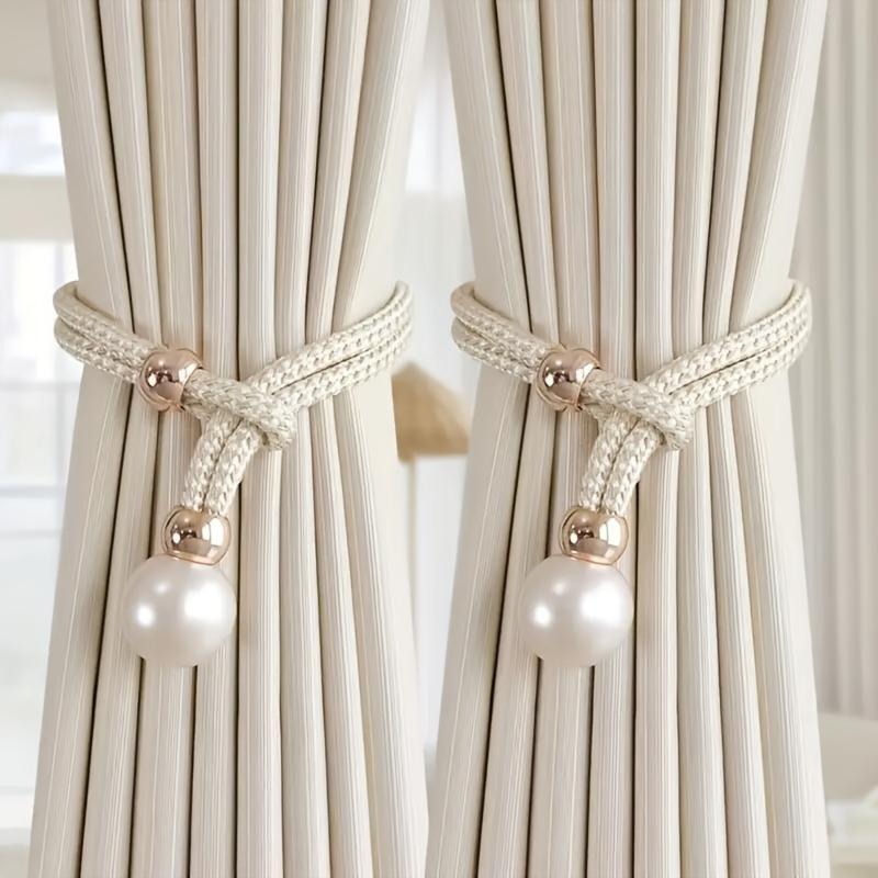 Elegant Faux Pearl Decor Curtain Tieback, 2 Counts Adjustable Rope Holdback, Chic Curtain Accessories for Home Decor, Interior Decoration Accessories