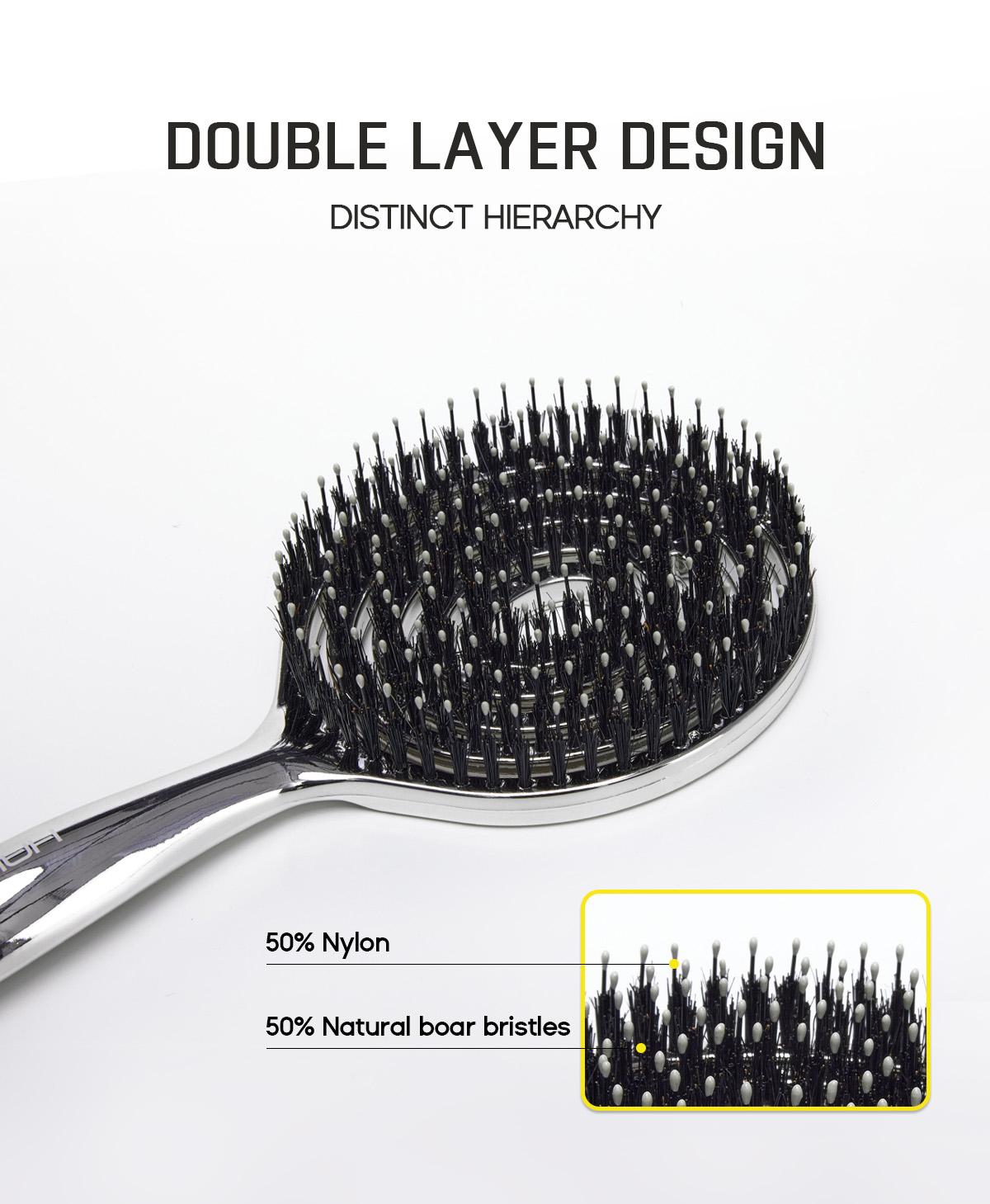 HALOVIDA Hollow Round Bristle Brush - Anti-Static Massage Brush for Enhanced Volume & Scalp Care,Pain-Free,Reduces Heat Damage, Ideal for Quick Drying and Voluminous Styling,Detangling Hairbrush Glossing Detangler,Pure,Boar bristle brush