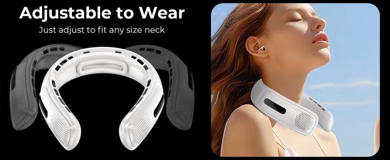 FrSara Neck Fan, 4 Turbo Bladeless Neck Fan, 4000 mAh Battery Operated USB Rechargeable Personal Fan, 360° Cooling Hands Free Fan, 3 Speeds, LED Display, Wearable Fan for Office Travel Gifts