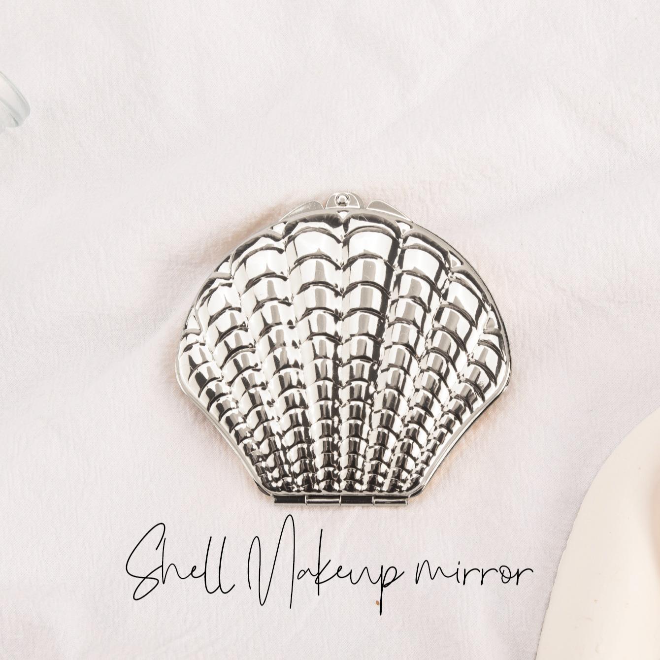 Shell Shape Dual-Sided Makeup Mirror, Silver Color Options, Portable Anti-Shock, Perfect Gift for Women, Ideal for Holidays