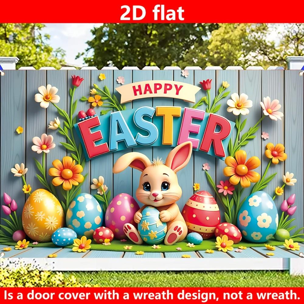 Easter Theme Decorative Flag, 70.87x43.31 Inches, Rabbit and Easter Egg Design, Durable Polyester Material, Perfect Photography Background, Photo Backdrops