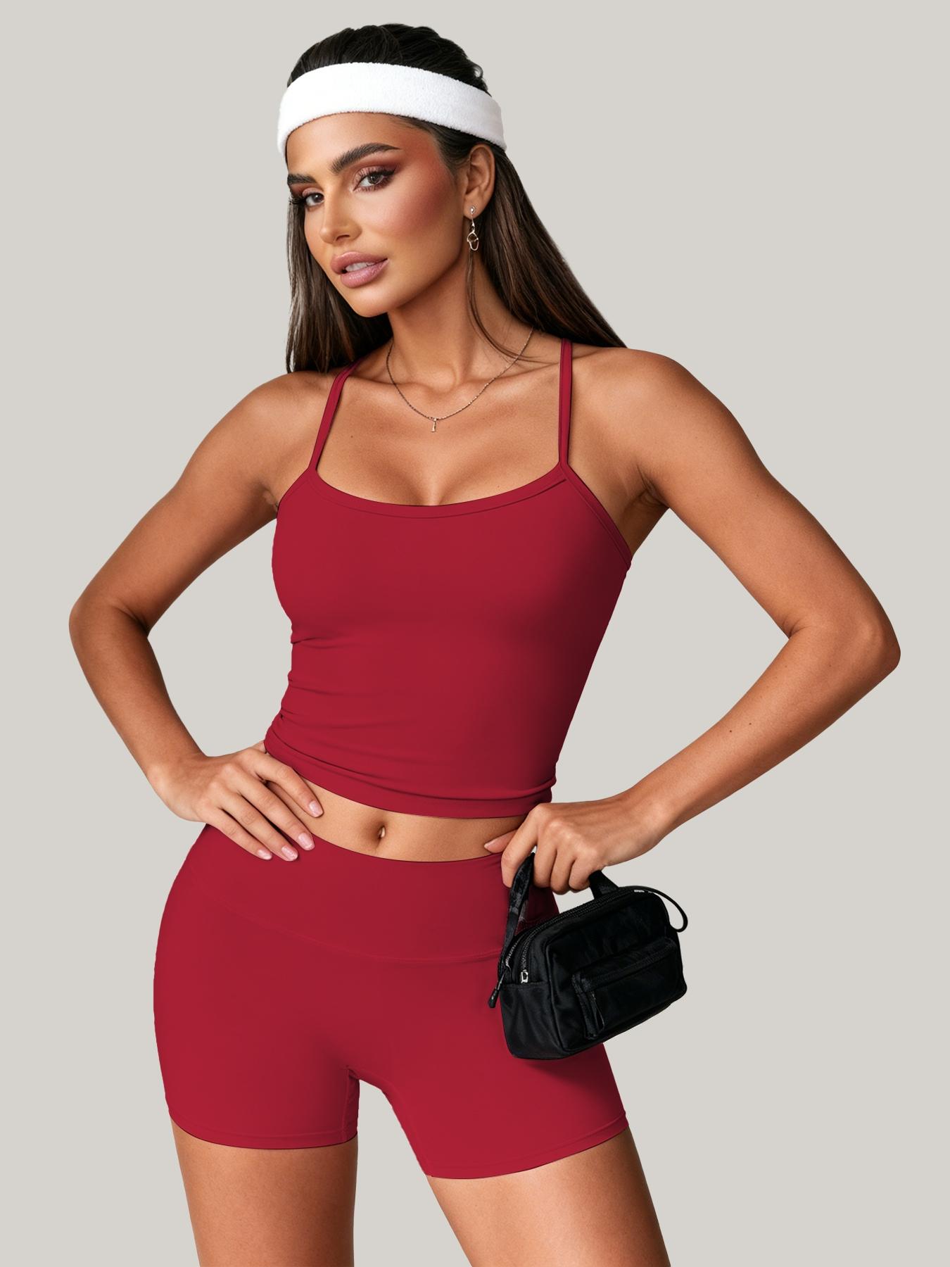Women's Two-Piece Set, Sleeveless Crop Top + Tight Shorts, Fitness Exercise, Indoor Outdoor Sports Wear, Fitness Sportswear Set, Casual Summer Style