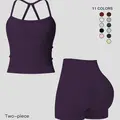 Women's Sporty Quick-Dry Two-piece Set, Solid Backless Cami Top & High-Waisted Tummy Control Butt-Lifting Shorts, Ladies' Sportswear, Yoga Gym Running Wear, Yoga Fitness Clothing