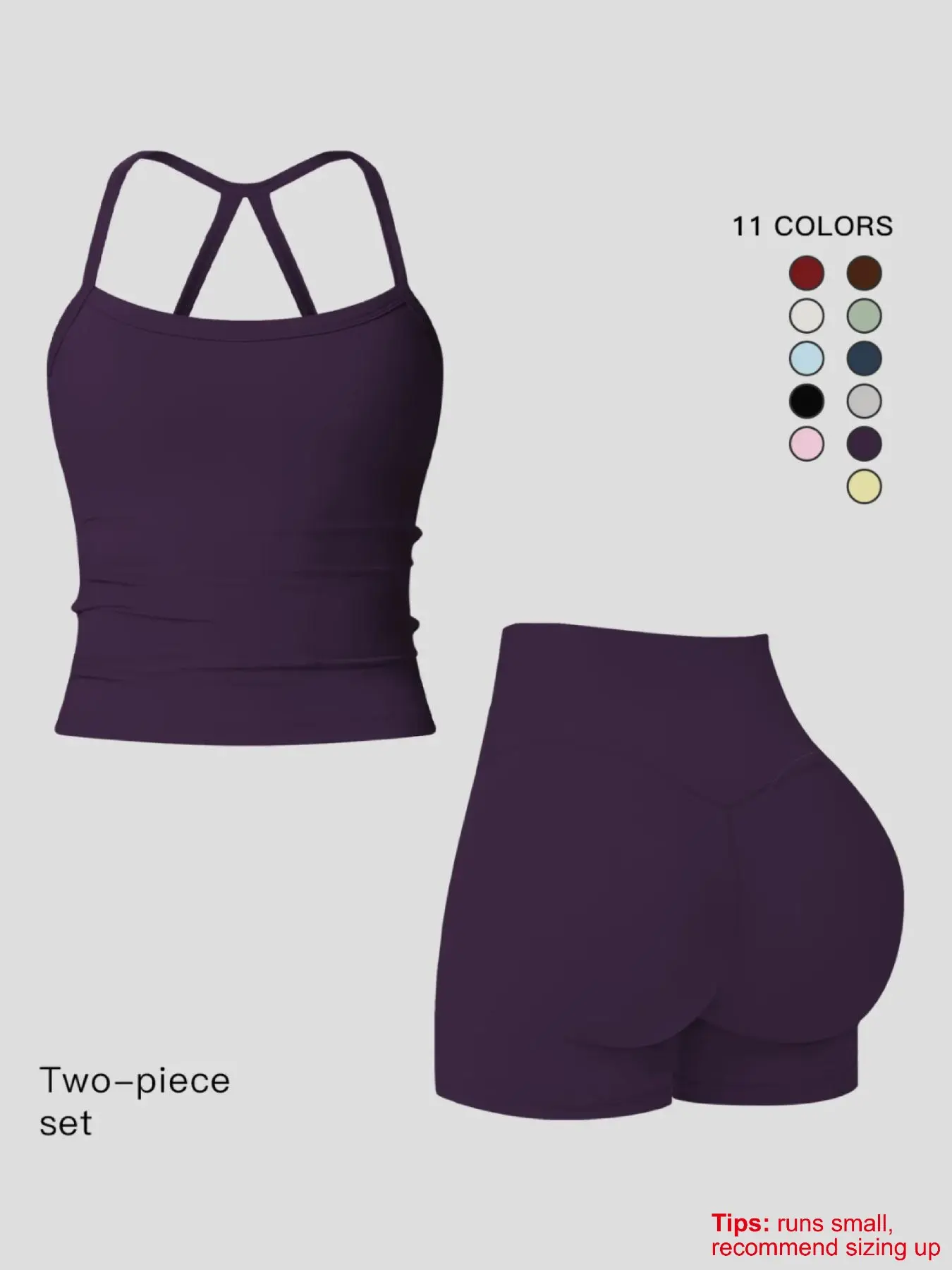 Women's Sporty Quick-Dry Two-piece Set, Solid Backless Cami Top & High-Waisted Tummy Control Butt-Lifting Shorts, Ladies' Sportswear, Yoga Gym Running Wear, Yoga Fitness Clothing