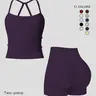 Women's Sporty Quick-Dry Two-piece Set, Solid Backless Cami Top & High-Waisted Tummy Control Butt-Lifting Shorts, Ladies' Sportswear, Yoga Gym Running Wear, Yoga Fitness Clothing