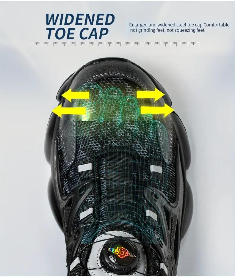 Men's Plus Size Safety Shoes with Rotating Buckle - Steel Toe, Puncture-Resistant, Breathable Mesh Upper, Anti-Smash & Anti-Stab Design, Comfortable Non-Slip Work Sneakers for Industrial & Outdoor Use