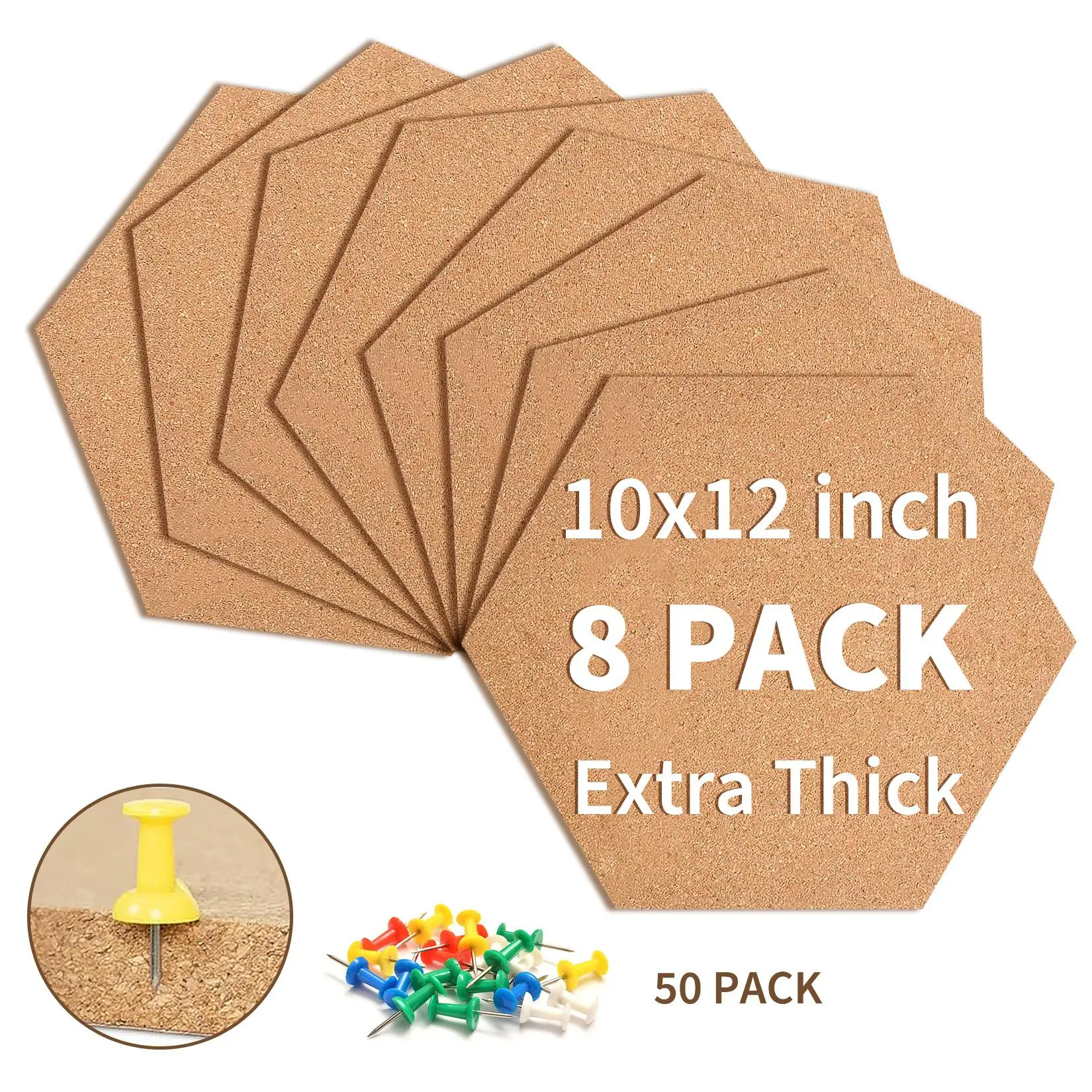 8PC Self-Adhesive Cork Board Tiles –Brown Square Bulletin Boards with Oak Veneer