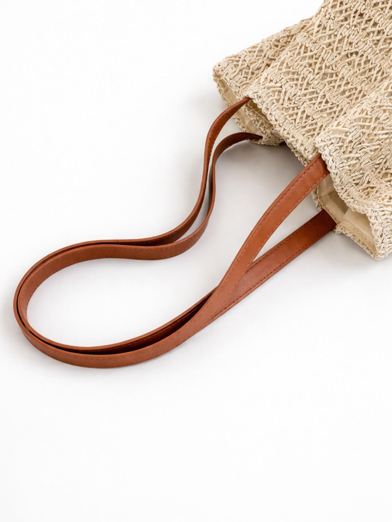 Straw Bucket Bag for Women, Woven Drawstring Shoulder Tote, Summer Beach Handbag, Large Capacity Vacation Boho Purse