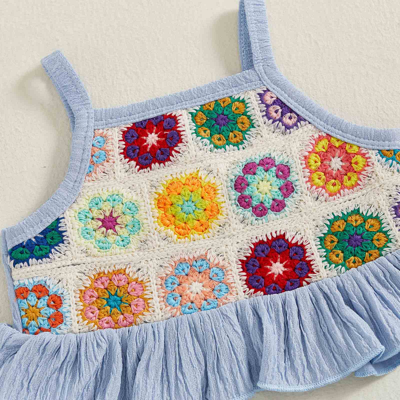 Toddler Girls Two Piece Outfits Crocheted Flowers Fruit Ruffled Camisole Tops Elastic Waist Long Pants Baby Children Summer Clothes #Summervibes