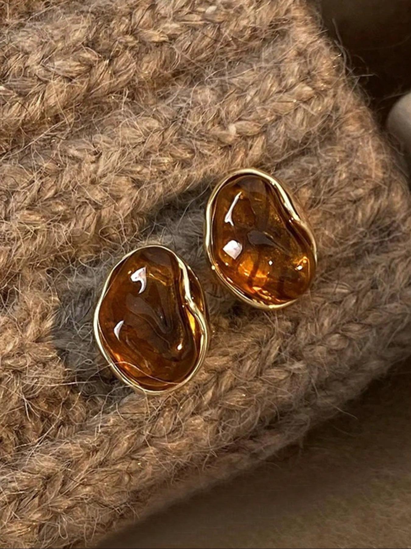 Elegant Tiger Eye Stone Earrings for Women, Vintage Style Amber Color Jewelry, Perfect for Daily Wear, Parties & Formal Events