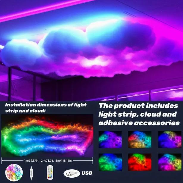 2026 New 3D Thundercloud LED Light Cotton Lightning Cloud Colorful Atmosphere Night Light, DIY Creative Cloud Lights Gaming Room Garage Club Bar dj Party Light, Restaurant