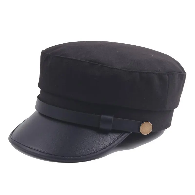 BIGWIG Unisex Casual Leather-Brimmed Flat-Top Navy Cap - Breathable Fitted Snapback Polyester Hat for Jotaro Kujo Cosplay, Painter Look Accent - Men's Accessories, Party Use